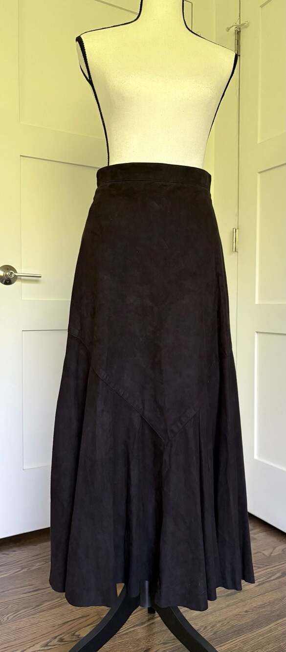 Vakko Vintage Black Genuine Suede Panelled Maxi Skirt Size 8/Medium